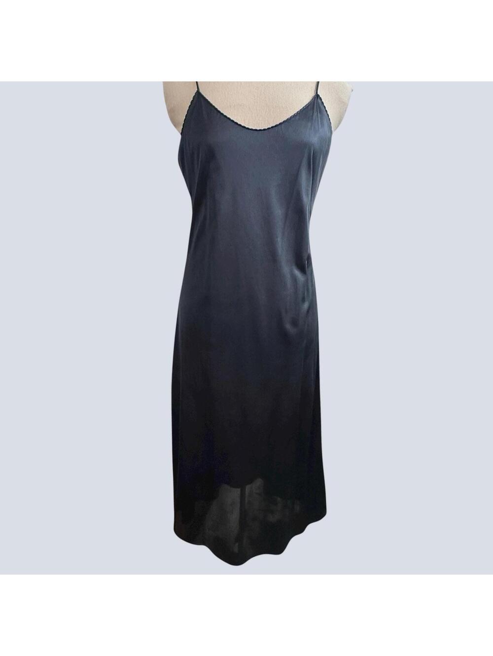 Vintage 1960s Vassarette Black Nylon Lingerie, Full Slip, 60s Dress Slip